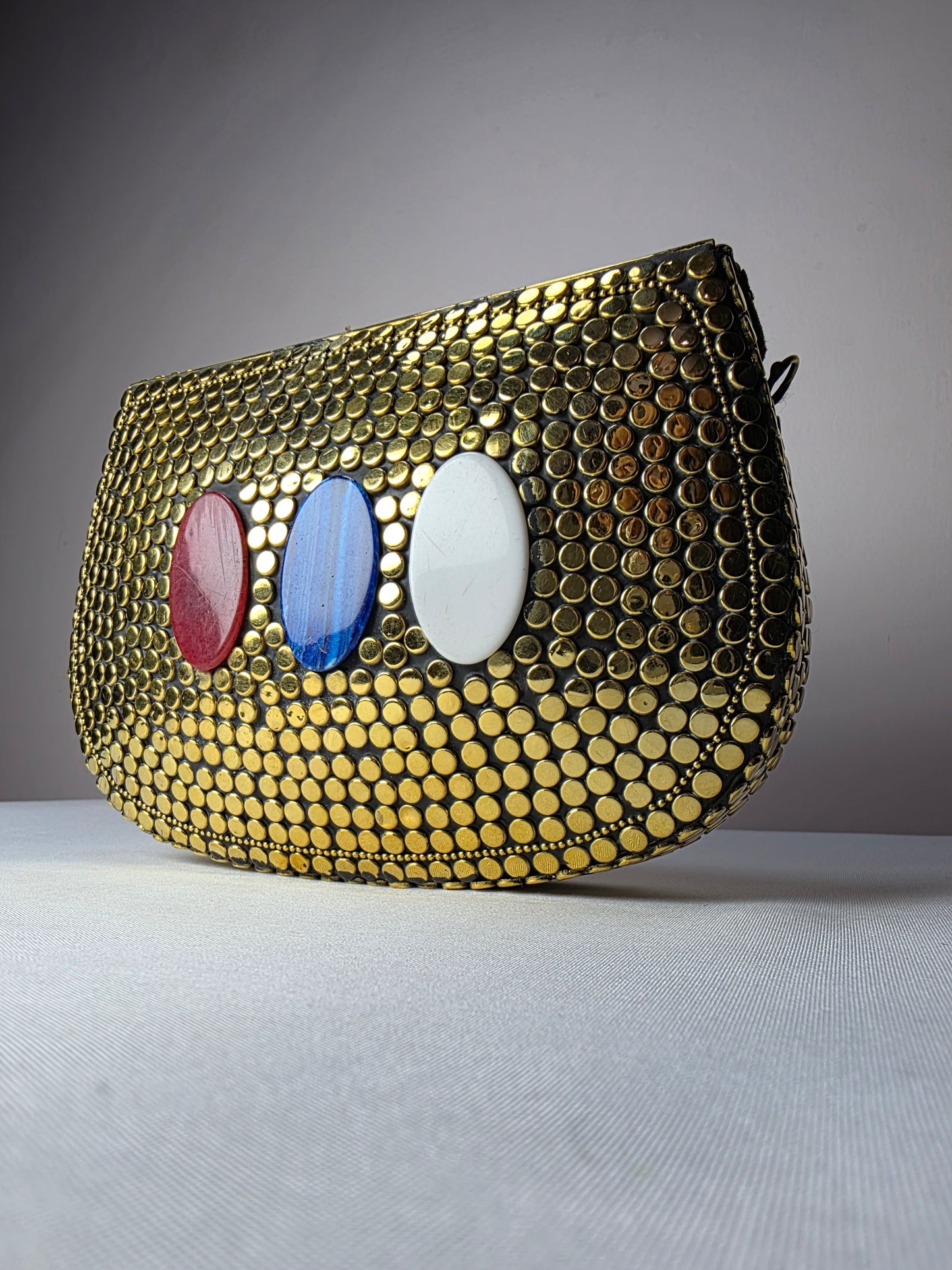 Artisan Crafted Metal Clutch with Mother of Pearl Accents